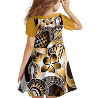 Aloha Gold Tribal Honu Tattoo Family Matching Long Sleeve Bodycon Dress and Hawaiian Shirt
