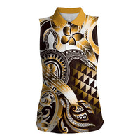 Aloha Gold Tribal Honu Tattoo Women Sleeveless Polo Shirt
