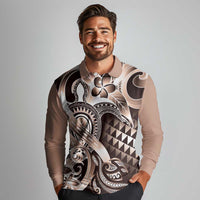 Aloha Mocha Mousse Tribal Honu Tattoo Long Sleeve Polo Shirt