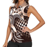 Aloha Mocha Mousse Tribal Honu Tattoo Women Sleeveless Polo Shirt