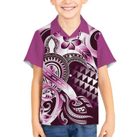 Aloha Pink Tribal Honu Tattoo Family Matching Long Sleeve Bodycon Dress and Hawaiian Shirt