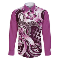 Aloha Pink Tribal Honu Tattoo Family Matching Short Sleeve Bodycon Dress and Hawaiian Shirt