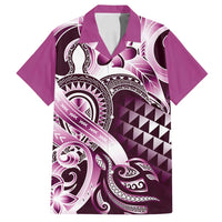 Aloha Pink Tribal Honu Tattoo Family Matching Tank Maxi Dress and Hawaiian Shirt