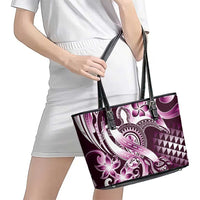 Aloha Pink Tribal Honu Tattoo Leather Tote Bag