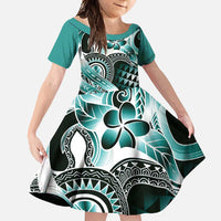 Aloha Turquoise Tribal Honu Tattoo Family Matching Long Sleeve Bodycon Dress and Hawaiian Shirt