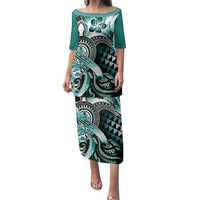 Aloha Turquoise Tribal Honu Tattoo Family Matching Puletasi and Hawaiian Shirt
