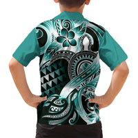 Aloha Turquoise Tribal Honu Tattoo Family Matching Tank Maxi Dress and Hawaiian Shirt