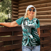 Aloha Turquoise Tribal Honu Tattoo Women Polo Shirt