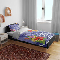 Personalised Chuuk States Humpback Whale Bedding Set Polynesian Tropical Flowers