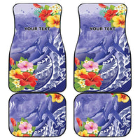 Personalised Chuuk States Humpback Whale Car Mats Polynesian Tropical Flowers