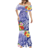 Personalised Chuuk States Humpback Whale Mermaid Dress Polynesian Tropical Flowers