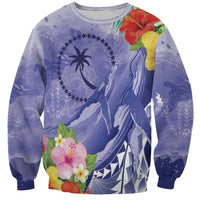 Personalised Chuuk States Humpback Whale Sweatshirt Polynesian Tropical Flowers