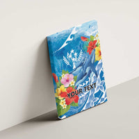 Personalised Kosrae States Humpback Whale Canvas Wall Art Polynesian Tropical Flowers