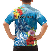 Personalised Kosrae States Humpback Whale Family Matching Short Sleeve Bodycon Dress and Hawaiian Shirt Polynesian Tropical Flowers