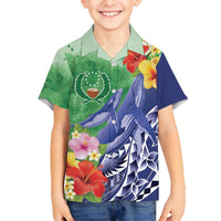 Personalised Pohnpei States Humpback Whale Family Matching Puletasi and Hawaiian Shirt Polynesian Tropical Flowers