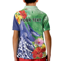 Personalised Pohnpei States Humpback Whale Kid Polo Shirt Polynesian Tropical Flowers