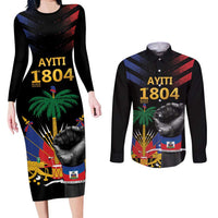 Haiti Independence Day Couples Matching Long Sleeve Bodycon Dress and Long Sleeve Button Shirt The First Black Republic Since 1804
