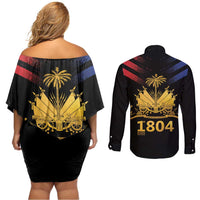 Haiti Independence Day Couples Matching Off Shoulder Short Dress and Long Sleeve Button Shirt The First Black Republic Since 1804