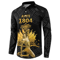 Haitian Negre Marron 1804 Button Sweatshirt Black Polynesian Pattern