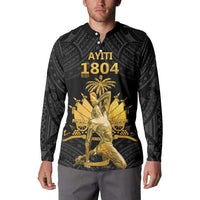 Haitian Negre Marron 1804 Button Sweatshirt Black Polynesian Pattern