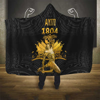 Haitian Negre Marron 1804 Hooded Blanket Black Polynesian Pattern
