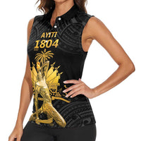 Haitian Negre Marron 1804 Women Sleeveless Polo Shirt Black Polynesian Pattern