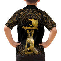 Haitian Negre Marron 1804 Family Matching Tank Maxi Dress and Hawaiian Shirt Gold Polynesian Pattern