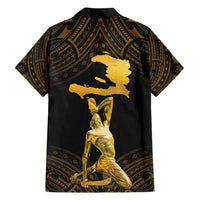Haitian Negre Marron 1804 Family Matching Tank Maxi Dress and Hawaiian Shirt Gold Polynesian Pattern