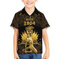 Haitian Negre Marron 1804 Kid Hawaiian Shirt Gold Polynesian Pattern