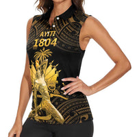 Haitian Negre Marron 1804 Women Sleeveless Polo Shirt Gold Polynesian Pattern
