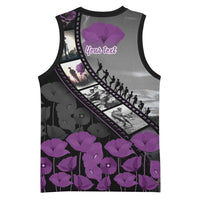 Personalised Remembering ANZAC Lest We Forget Basketball Jersey Vintage Film Frame Memorial Purple Poppy LT9 - Polynesian Pride