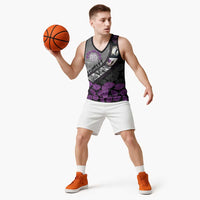Personalised Remembering ANZAC Lest We Forget Basketball Jersey Vintage Film Frame Memorial Purple Poppy LT9 - Polynesian Pride
