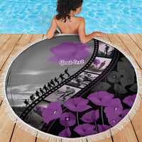 Personalised Remembering ANZAC Lest We Forget Beach Blanket Vintage Film Frame Memorial Purple Poppy LT9 - Polynesian Pride