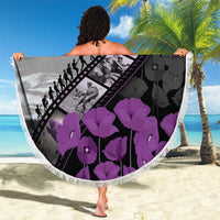 Personalised Remembering ANZAC Lest We Forget Beach Blanket Vintage Film Frame Memorial Purple Poppy LT9 - Polynesian Pride