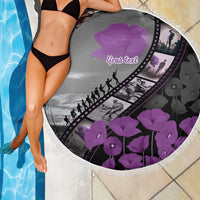 Personalised Remembering ANZAC Lest We Forget Beach Blanket Vintage Film Frame Memorial Purple Poppy LT9 - Polynesian Pride