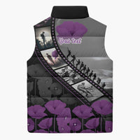 Personalised Remembering ANZAC Lest We Forget Sleeveless Puffer Jacket Vintage Film Frame Memorial Purple Poppy