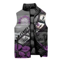 Personalised Remembering ANZAC Lest We Forget Sleeveless Puffer Jacket Vintage Film Frame Memorial Purple Poppy