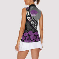 Personalised Remembering ANZAC Lest We Forget Women Sleeveless Polo Shirt Vintage Film Frame Memorial Purple Poppy