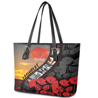 Personalised Remembering ANZAC Lest We Forget Leather Tote Bag Vintage Film Frame Memorial Red Poppy