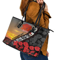 Personalised Remembering ANZAC Lest We Forget Leather Tote Bag Vintage Film Frame Memorial Red Poppy