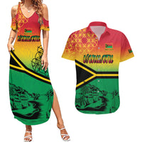 Hapi 44th Indipendens Dei Vanuatu Couples Matching Summer Maxi Dress and Hawaiian Shirt Yumi 1980 with Vanuatuan Beach Landscape