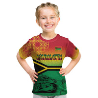 Hapi 44th Indipendens Dei Vanuatu Kid T Shirt Yumi 1980 with Vanuatuan Beach Landscape LT9 Reggae - Polynesian Pride