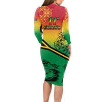 Hapi 44th Indipendens Dei Vanuatu Long Sleeve Bodycon Dress Yumi 1980 with Vanuatuan Beach Landscape LT9 - Polynesian Pride