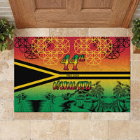 Hapi 44th Indipendens Dei Vanuatu Rubber Doormat Yumi 1980 with Vanuatuan Beach Landscape