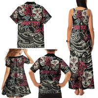 Personalized Japanese Kitsune Mask Family Matching Tank Maxi Dress and Hawaiian Shirt With Polynesian Arty Style