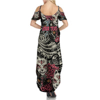 Personalized Japanese Kitsune Mask Summer Maxi Dress With Polynesian Arty Style
