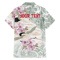 Personalized Japanese Shirasagi Bird Family Matching Long Sleeve Bodycon Dress and Hawaiian Shirt Sakura and Hibiscus Polynesian Pattern