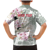 Personalized Japanese Shirasagi Bird Family Matching Mermaid Dress and Hawaiian Shirt Sakura and Hibiscus Polynesian Pattern