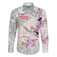 Personalized Japanese Shirasagi Bird Family Matching Short Sleeve Bodycon Dress and Hawaiian Shirt Sakura and Hibiscus Polynesian Pattern