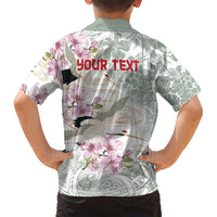 Personalized Japanese Shirasagi Bird Kid Hawaiian Shirt Sakura and Hibiscus Polynesian Pattern LT9 - Polynesian Pride